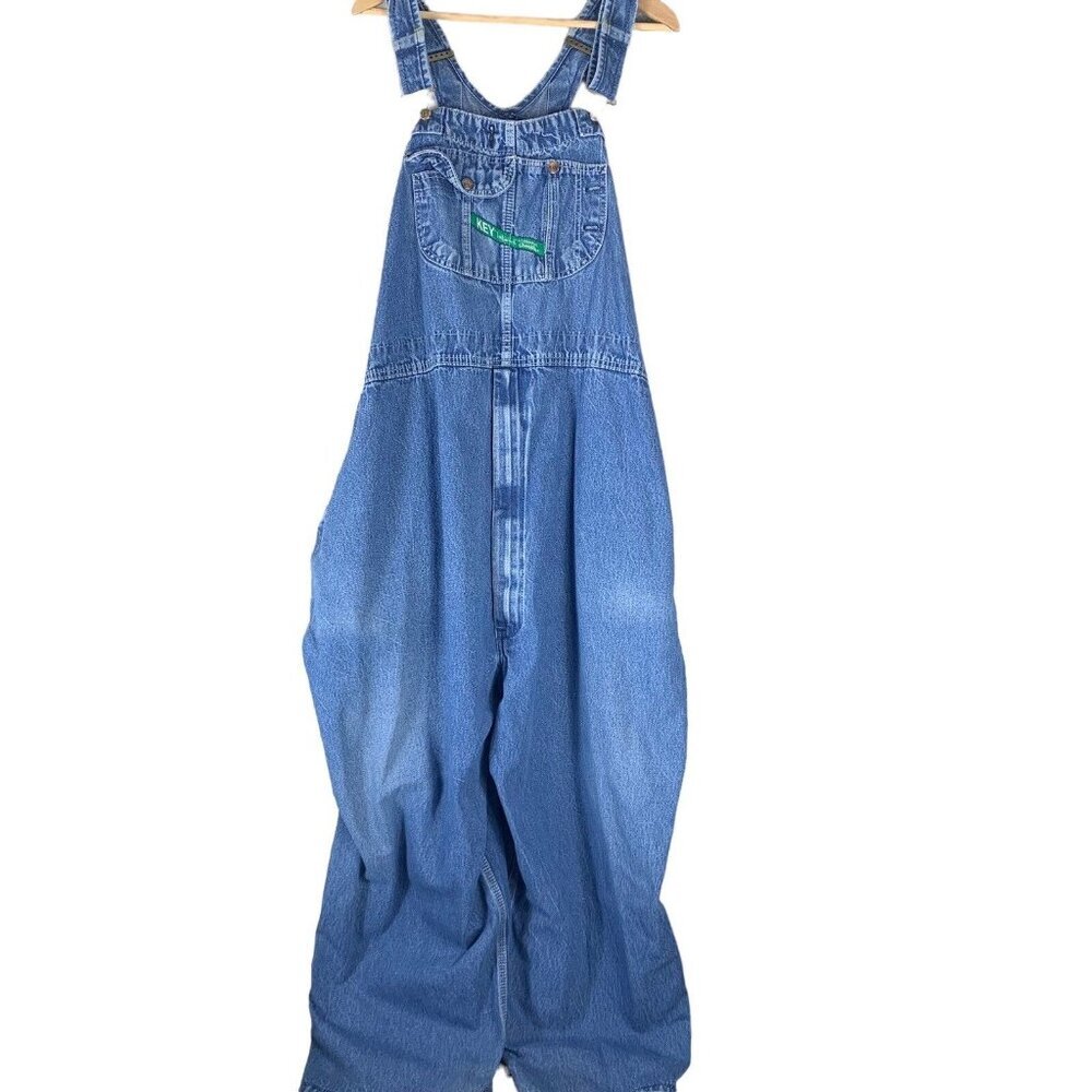 Key Imperial Size 40x26 Overalls Distressed Medium Wash Denim Adjustable Mens